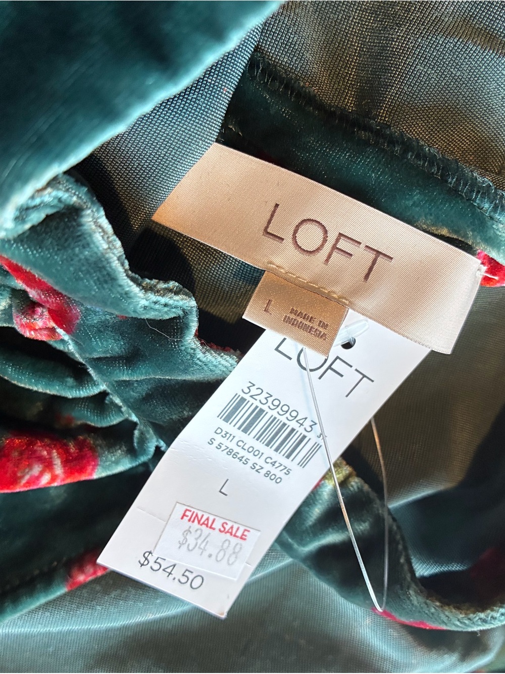 LOFT Teal Velvet Halter Tank with Red Rose Print NWT - Picture 8 of 13
